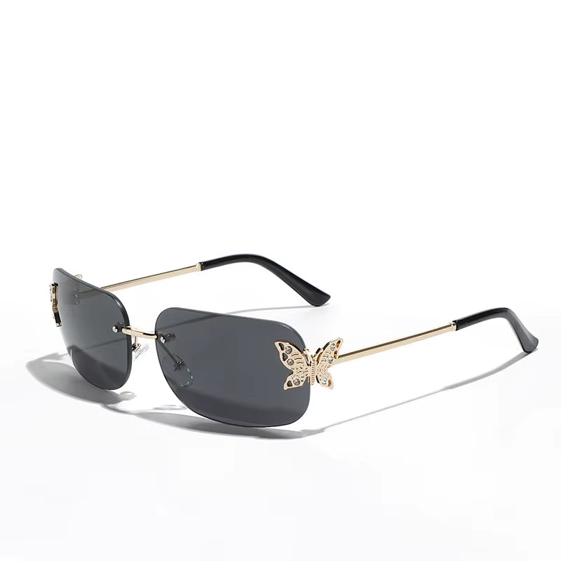 New Arrival Butterfly Luxury Eyewear Rimless Frame Custom Fashion Pink Female Rectangle Sun Glasses