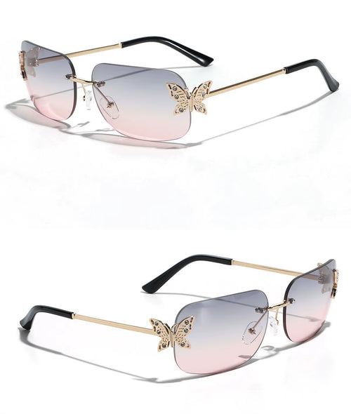New Arrival Butterfly Luxury Eyewear Rimless Frame Custom Fashion Pink Female Rectangle Sun Glasses